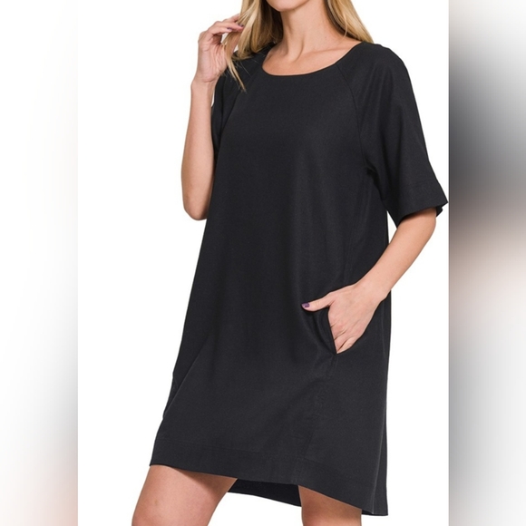 Dresses & Skirts - #648 🛑S,M,L,XL Oversize  Linen Blend Short Sleeve Dress w/Side Pockets
